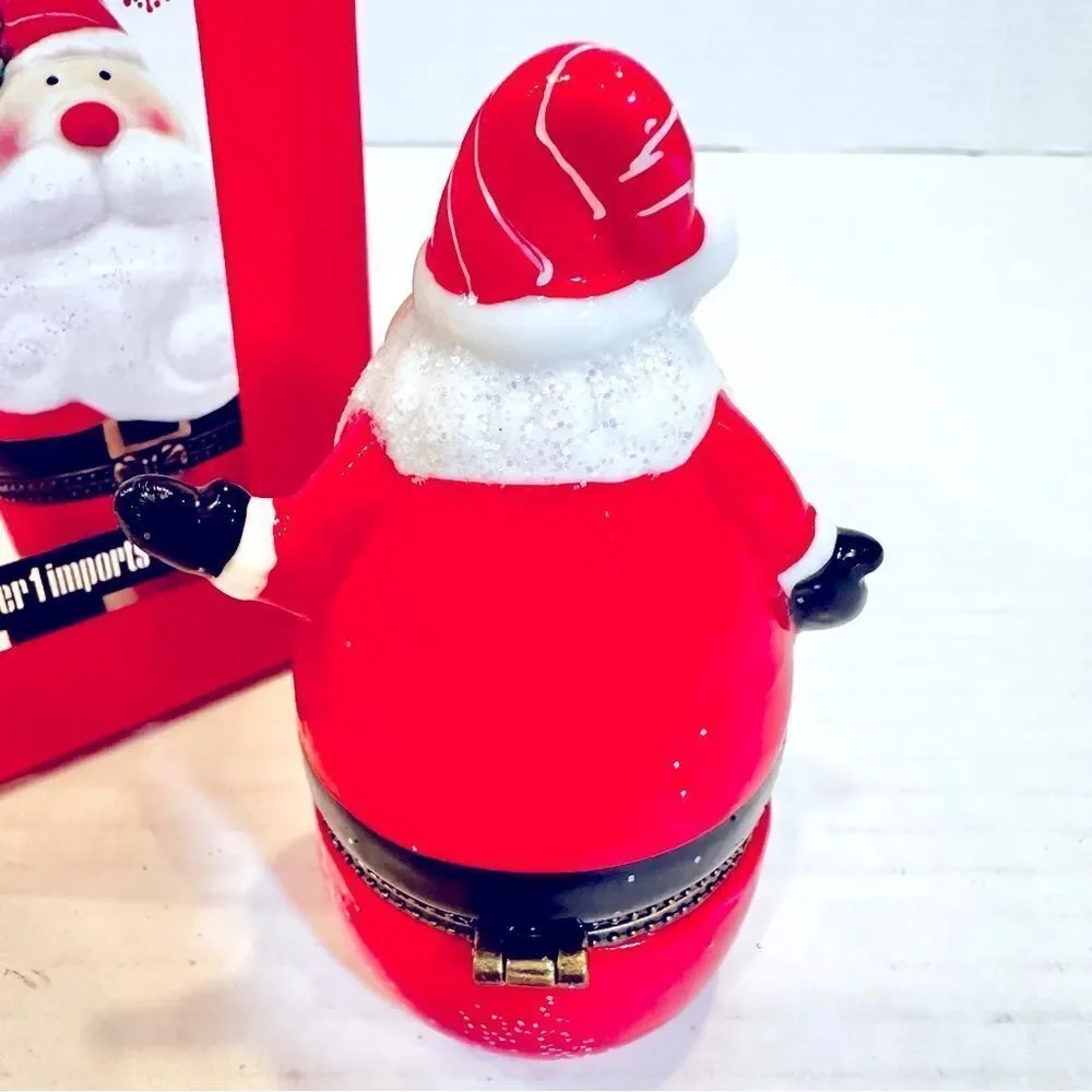Pier 1‎ Ceramic Christmas Holiday Santa Hinged Trinket Box Present Inside NIB